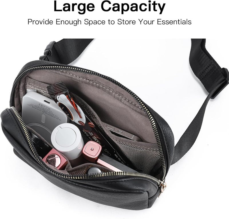 Telena Leather Belt Bag for Women Fashionable Fanny Packs Cross Body Bag Waist Pack Black - Image 3